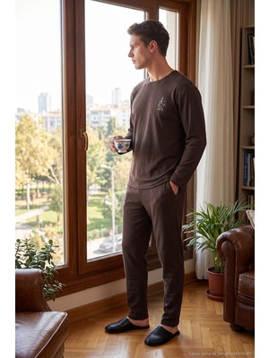 Buratti Ultra Soft Minimal Nakışlı Uzun Kollu Pijama Takımı Erkek Pijama Takımı 6575009