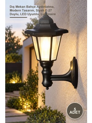 Yenilig 5 Adet Parma CT-7110 Armatür – Dış Mekan Bahçe Aydınlatma, Modern Tasarım, Siyah E-27 Duylu, LED Uyumlu, Luminaire