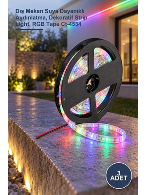 Yenilig 3 Adet Üç Çip Rgb Şerit LED – Dış Mekan Suya Dayanıklı Aydınlatma, Dekoratif Strip Light, Rgb Tape CT-4534