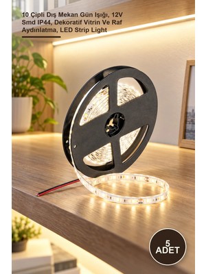 Yenilig 5 Adet CT-4488 Şerit LED – 10 Çipli Dış Mekan Gün Işığı, 12V Smd IP44, Dekoratif Vitrin ve Raf Aydınlatma, LED Strip Light
