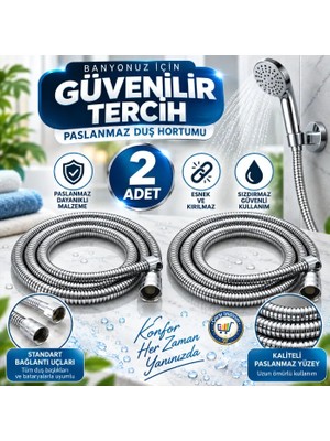 Nistabolje 2 Adet Yüksek Kaliteli Örgülü Spiralli Duş Hortumu 1,5 Metre Sıcak Suya Dayanıklı