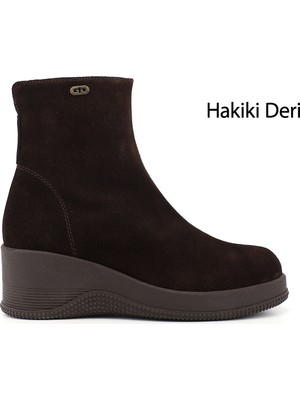Gönderi(r) Kadın Kahve Süet  Fermuarlı Dolgu Topuklu Hakiki Deri Bot
