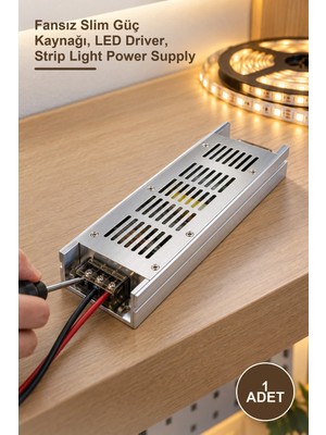 Yenilig 1 Adet CT-2561 Şerit LED Trafo 200W 12V 17A – Fansız Slim Güç Kaynağı, LED Driver, Strip Light Power Supply