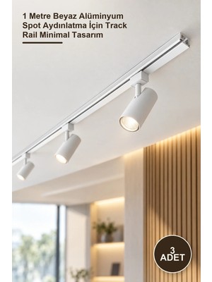 Yenilig 3 Adet Ultra Ince Ray Profil CT-9810 – 1 Metre Beyaz Alüminyum Spot Aydınlatma Için Track Rail Minimal Tasarım