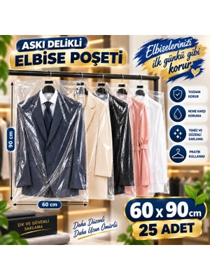 Erfa Plastik Ambalaj Askı Delikli Elbise Kılıfı 60×90 cm - Şeffaf Koruma Torbası 25 Adet