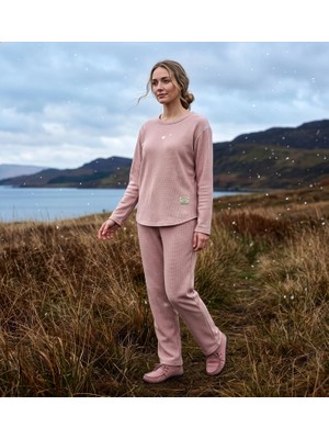 Pijamoni Kadın Waffle Kumaş Bisiklet Yaka Uzun Kollu Pijama Takımı