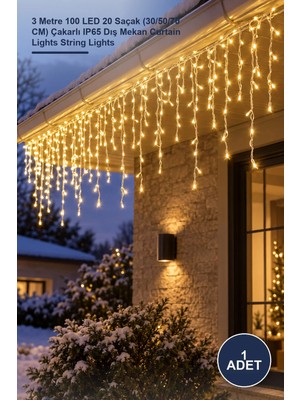 Yenilig 1 Adet Saçak LED Aydınlatma – 3 Metre 100 LED 20 Saçak (30/50/70 Cm) Çakarlı IP65 Dış Mekan Curtain Lights String Lights