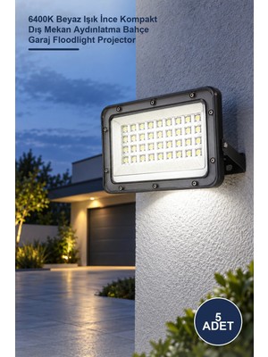Yenilig 5 Adet CT-4658 50W Slim LED Projektör – 6400K Beyaz Işık Ince Kompakt Dış Mekan Aydınlatma Bahçe Garaj Floodlight Projector