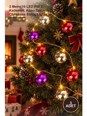 Yenilig 3 Adet Parlak Top LED Yılbaşı Ağacı Süsü – 2 Metre 10 LED Pilli 2 Kademeli, Ağacı Dekor Işığı Christmas String Lights