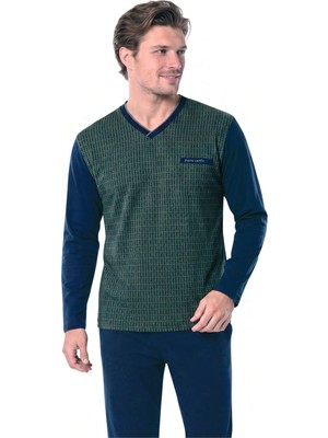 Pierre Cardin 6143 Erkek Uzun Kollu V Yaka Jakarlı Pijama Takımı-Haki