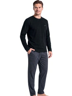 Pierre Cardin 6145 Erkek Uzun Kollu Bisiklet Yaka Pijama Takımı -Siyah
