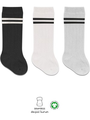 Bistyle Derby Dizaltı Çorap 3'lü BS40101 Siyah Ekru Gri Çemberli