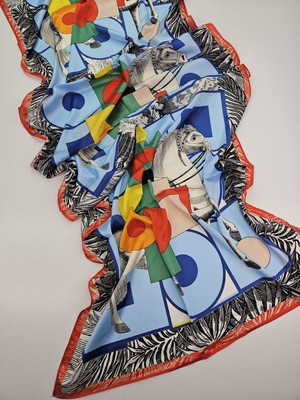Tomris Şal Avangart Atlı Desen At Çift Taraflı Lüks Vual Ipek Şal 70 x 180 cm