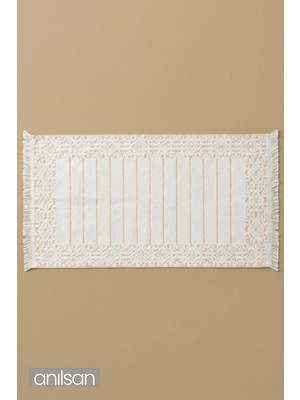 Anılsan Aflora %100 Pamuk Ayak Havlusu - Beyaz-Turuncu 60x130, 690 Gr