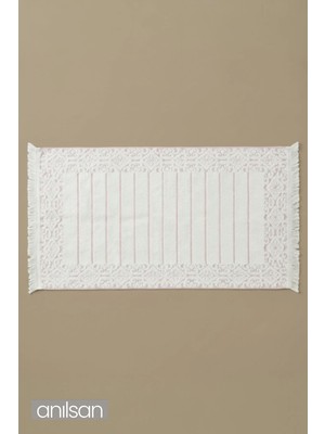 Anılsan Aflora %100 Pamuk Ayak Havlusu - Beyaz-Turuncu 60x130, 690 Gr