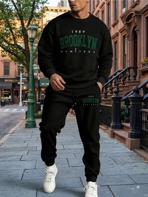 Woodroffe Unisex Brooklyn Baskılı Bisiklet Yaka Eşofman Takımı Oversize