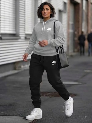 Woodroffe Unisex 2h Baskılı Oversize Kapüşonlu Eşofman Takımı Salaş