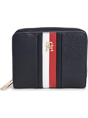 Tommy Hilfiger Kadın Ikonik Logo Şerit Desenli Banknot Bölmeli Fermuarlı Lacivert Cüzdan AW0AW19162-DW6