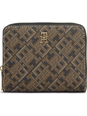 Tommy Hilfiger Kadın Monogram Logo Baskılı Fermuarlı Banknot Bölmeli Kahverengi Cüzdan AW0AW18995-0GJ