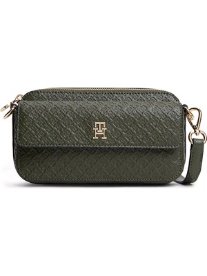 Tommy Hilfiger Kadın Logo Kabartmalı Çıkarılabilir Omuz Askılı Fermuarlı Yeşil Omuz Çantası AW0AW18922-MRZ