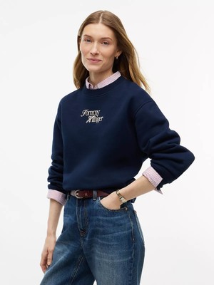 Tommy Hilfiger Kadın Regular Fit Bisiklet Yaka Uzun Kollu Lacivert Sweatshirt WW0WW51598-C1G