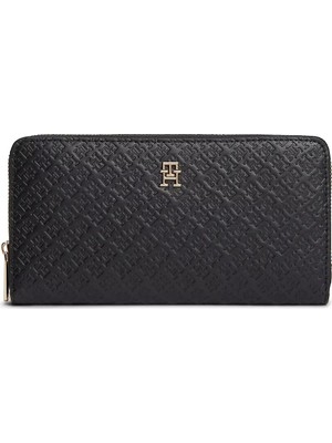 Tommy Hilfiger Kadın Th Monogram Logo Kabartmalı Fermuarlı Siyah Cüzdan AW0AW18482-BDS