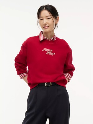 Tommy Hilfiger Kadın Regular Fit Bisiklet Yaka Uzun Kollu Kırmızı Sweatshirt WW0WW51598-XKC