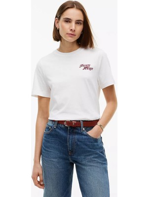 Tommy Hilfiger Kadın Kısa Kol Bisiklet Yaka Regular Fit Beyaz T-Shirt WW0WW52360-YBL