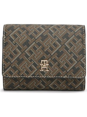 Tommy Hilfiger Kadın Logo Desenli Banknot ve Fermuar Bölmeli Kahverengi Cüzdan AW0AW18998-0GJ