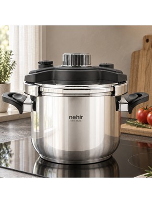 Nehir Silver Çelik Matik 7 Litre Düdüklü Tencere