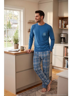 Buratti Ekoseli Pamuklu Bisiklet Yaka Pijama Takımı Erkek Pijama Takımı 6575007
