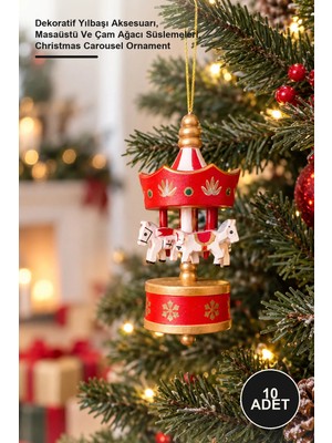 Yenilig 10 Adet Atlı Karınca Yılbaşı Süsü – Dekoratif Yılbaşı Aksesuarı, Masaüstü ve Çam Ağacı Süslemeleri, Christmas Carousel Ornament