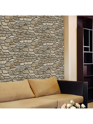 8 Adet Golden Ham Taş Desen 52 cm x 10 M 3 Boyutlu Duvar Kağıdı Koyu Gri