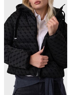 Guess New Daisy Suya Dayanıklı 4g Logolu Kapüşonlu Mont W6BL56W4195 Kadın Mont W6BL56 W4195 Jblk