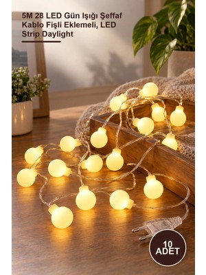 Yenilig 10 Adet LED Şerit Aydınlatma – 5m 28 LED Gün Işığı Şeffaf Kablo Fişli Eklemeli, LED Strip Daylight