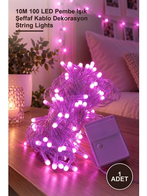 Yenilig 1 Adet Dekoratif LED Damla Uçlu Işık Zinciri – 10M 100 LED Pembe Işık Şeffaf Kablo Dekorasyon String Lights