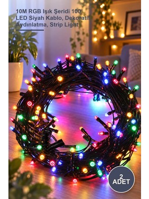 Yenilig 2 Adet LED Boncuk Lamba – 10M Rgb Işık Şeridi 100 LED Siyah Kablo, Dekoratif Aydınlatma, Strip Light