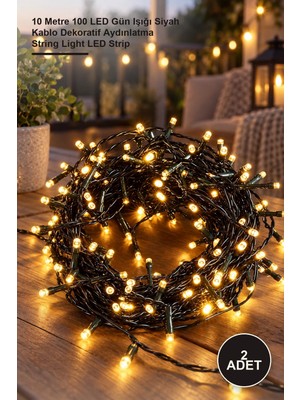 Yenilig 2 Adet LED Boncuk Lamba – 10 Metre 100 LED Gün Işığı Siyah Kablo Dekoratif Aydınlatma String Light LED Strip