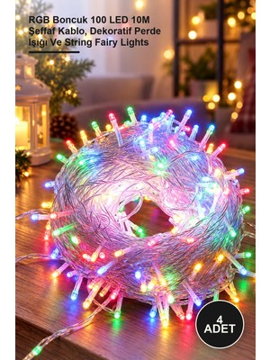 Yenilig 4 Adet LED Işık Zinciri – Rgb Boncuk 100 LED 10M Şeffaf Kablo, Dekoratif Perde Işığı ve String Fairy Lights