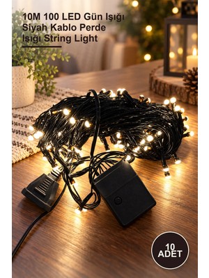 Yenilig 10 Adet LED Damla Uçlu Işık Zinciri – 10M 100 LED Gün Işığı Siyah Kablo Perde Işığı String Light