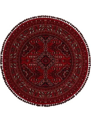 Vivense Zagros Kırmızı 05 Yuvarlak Etnik Desenli Halı, 155X155