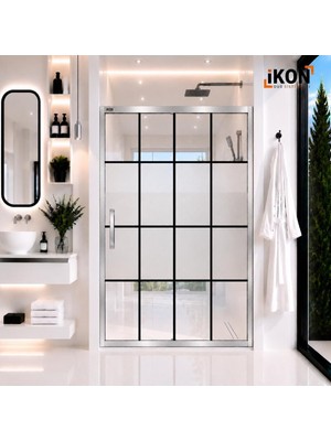 ikon Enzo 1 Sabit 1 Sürgü | Krom Karolaj Orta Buzlu Duş Kabini H:190