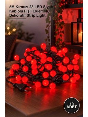 Yenilig 10 Adet LED Şerit Aydınlatma – 5m Kırmızı 28 LED Siyah Kablolu Fişli Eklemeli, Dekoratif Strip Light