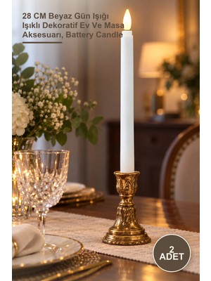 Yenilig 2 Adet Pilli Mum – 28 cm Beyaz Gün Işığı Işıklı Dekoratif Ev ve Masa Aksesuarı, Battery Candle
