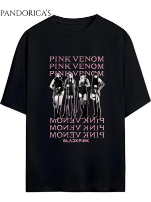 Blackpınk Tasarım Serisi "pınk Venom" Yazılı Baskılı Unisex Relaxed Kalıp Tişört