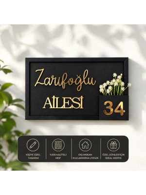 Misspergamon Kişiye Özel Ahşap Çerçeveli Aile Ismi ve Kapı Numarası Tabelası – Dekoratif Kapı Süsü