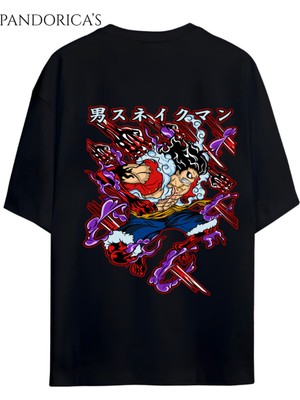 One Pıece Özel Tasarım Serisi "monkey D. Luffy" Sırt ve Göğüs Baskılı (Gear 4) Yazılı Unısex Pamuklu T-Shırt