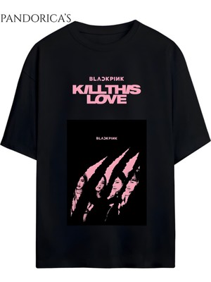 Blackpınk Tasarım Serisi "kıll Thıs Love" Yazılı Baskılı Unisex Relaxed Kalıp Tişört