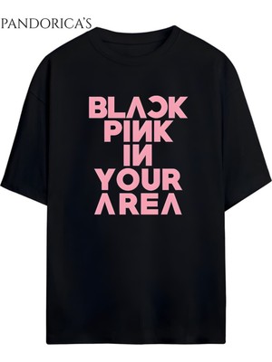 Blackpınk Tasarım Serisi "blackpınk In Your Area" Yazılı Baskılı Unisex Relaxed Kalıp Tişört