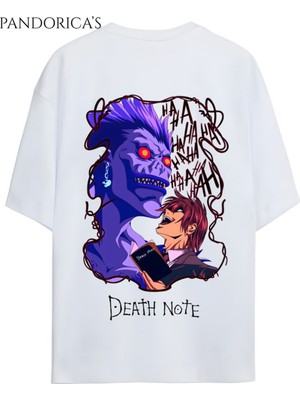 Death Note Anime Tasarım Serisi Ryuk ve Kira Sırt Baskılı Yazılı Unısex Pamuklu Tişört